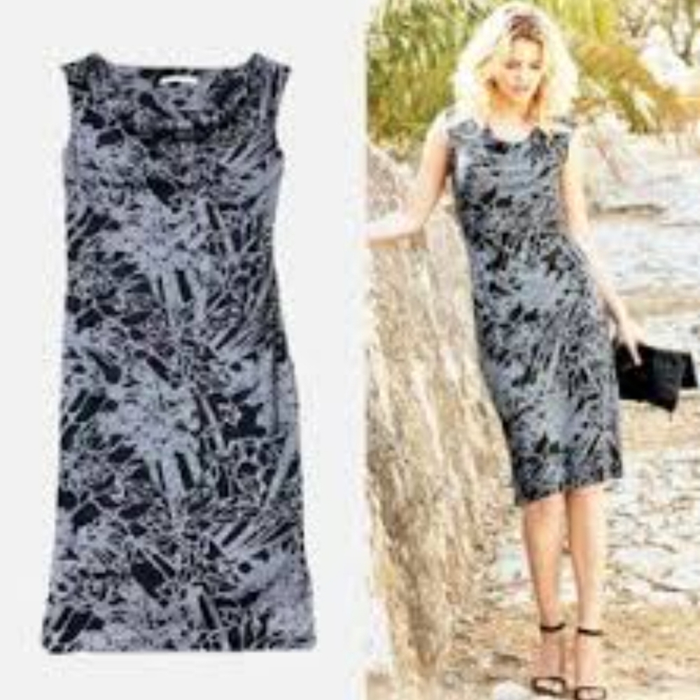 Peruvian Connection Sz M Stenciled Japanese Florals Blue Charcoal dress …